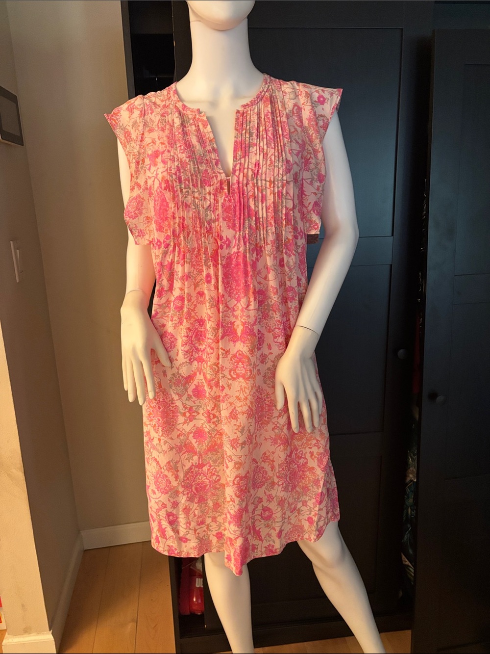 Rebecca Taylor Silk Pink Floral Pleated Midi Dress
